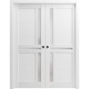 Sartodoors Sliding French Dbl Pocket Doors 60 x 84in, White Silk W/ Frosted Glass, Kit Trims Rail Hardware VEREGIO7288DP-WS-6084